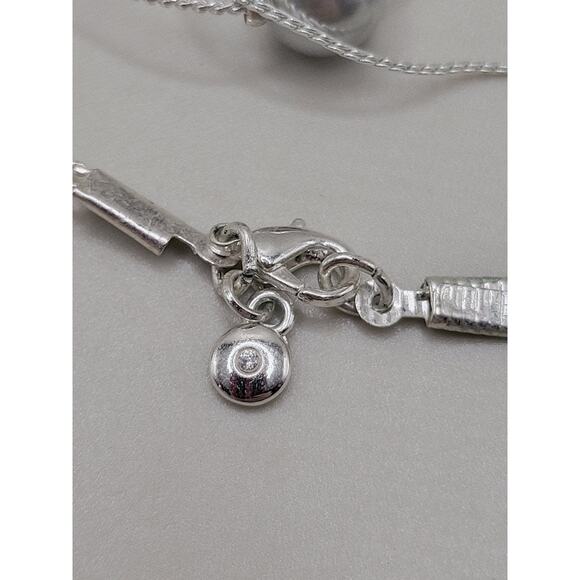 Modern Silver Tone 38 Inch Necklace with Gray Faux Pearls 10mm Beads - Picture 7 of 7